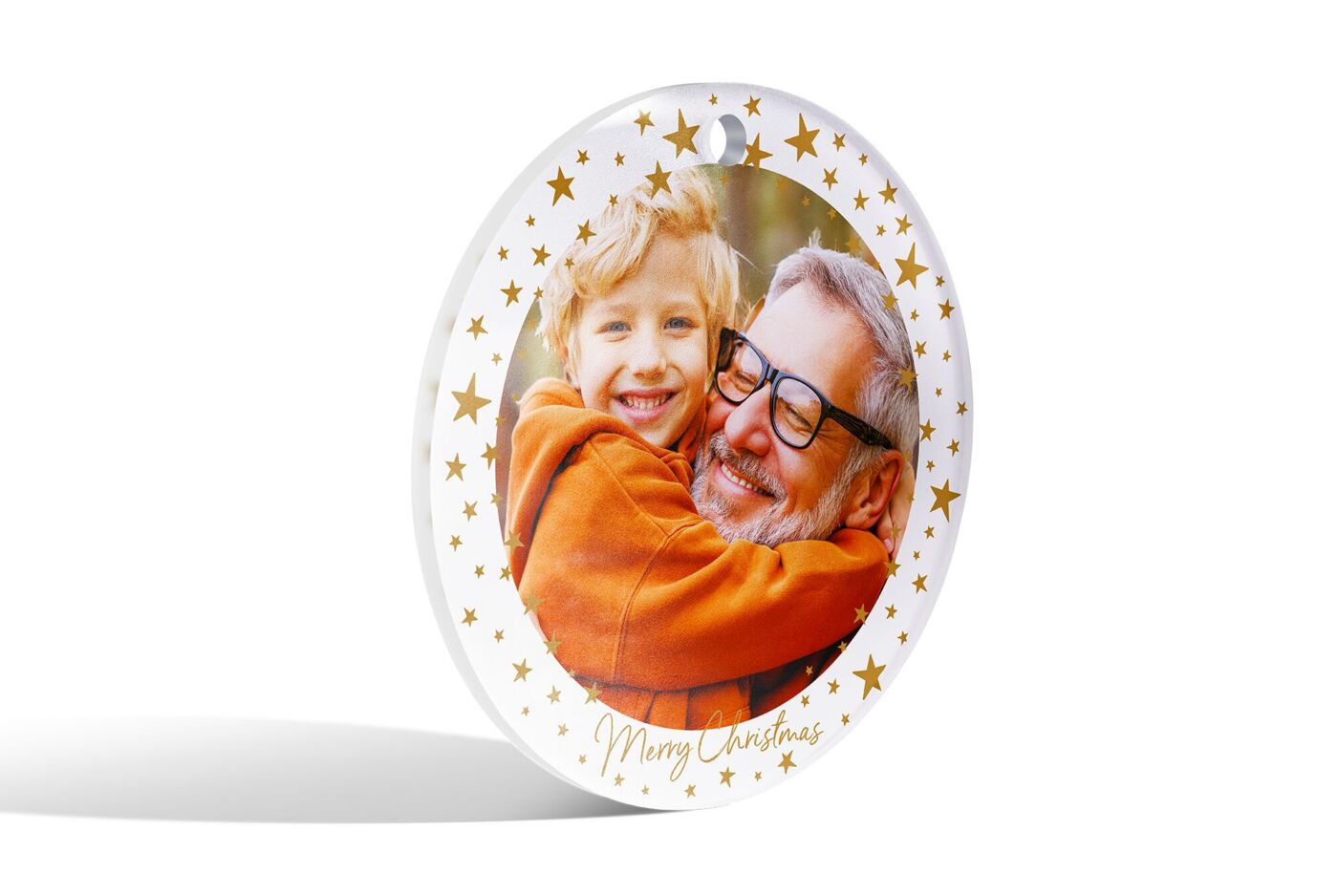 Frohe Weihnachten Fotoplatte mit goldenen Sternen.